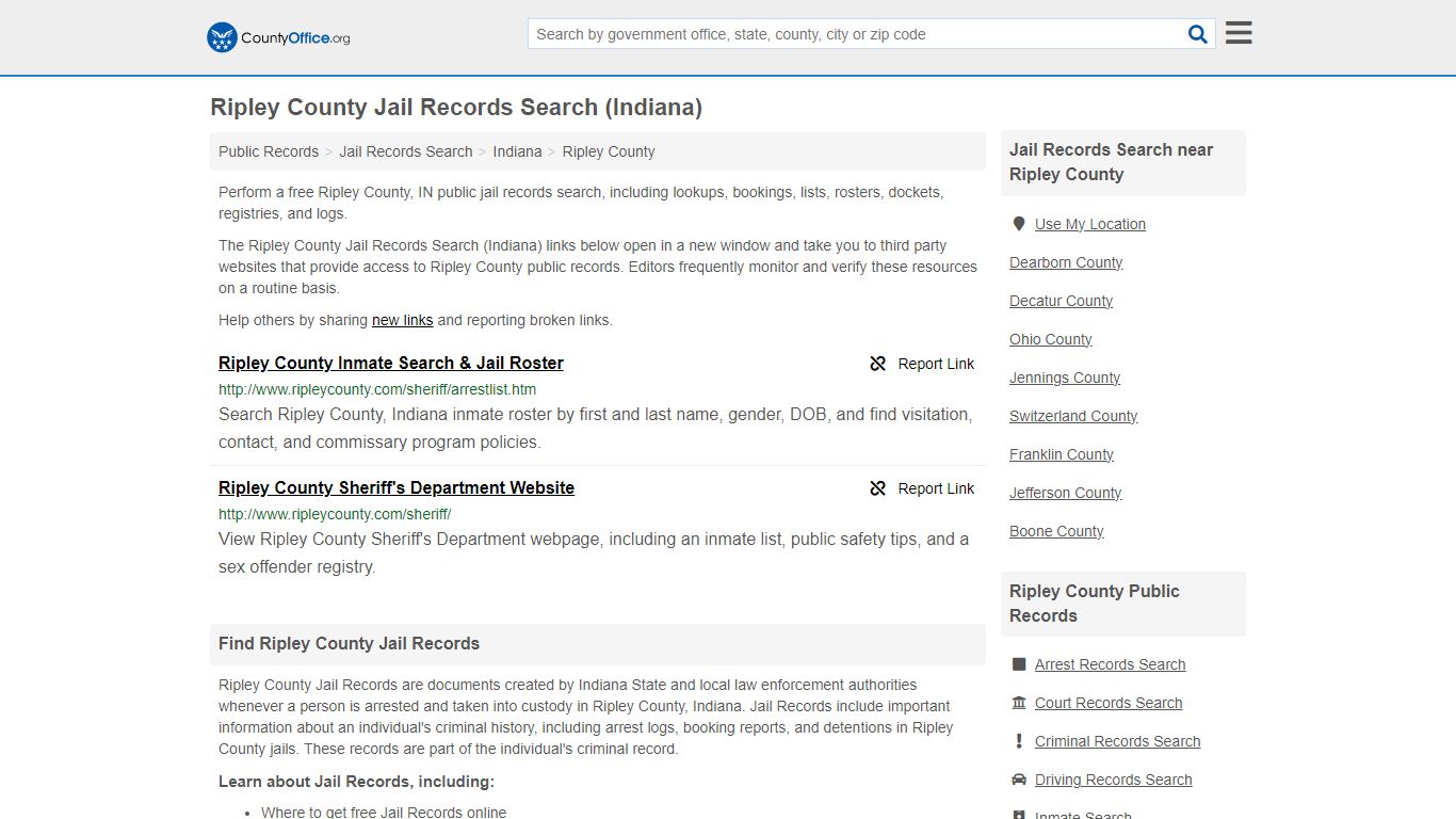 Ripley County Jail Records Search (Indiana) - County Office