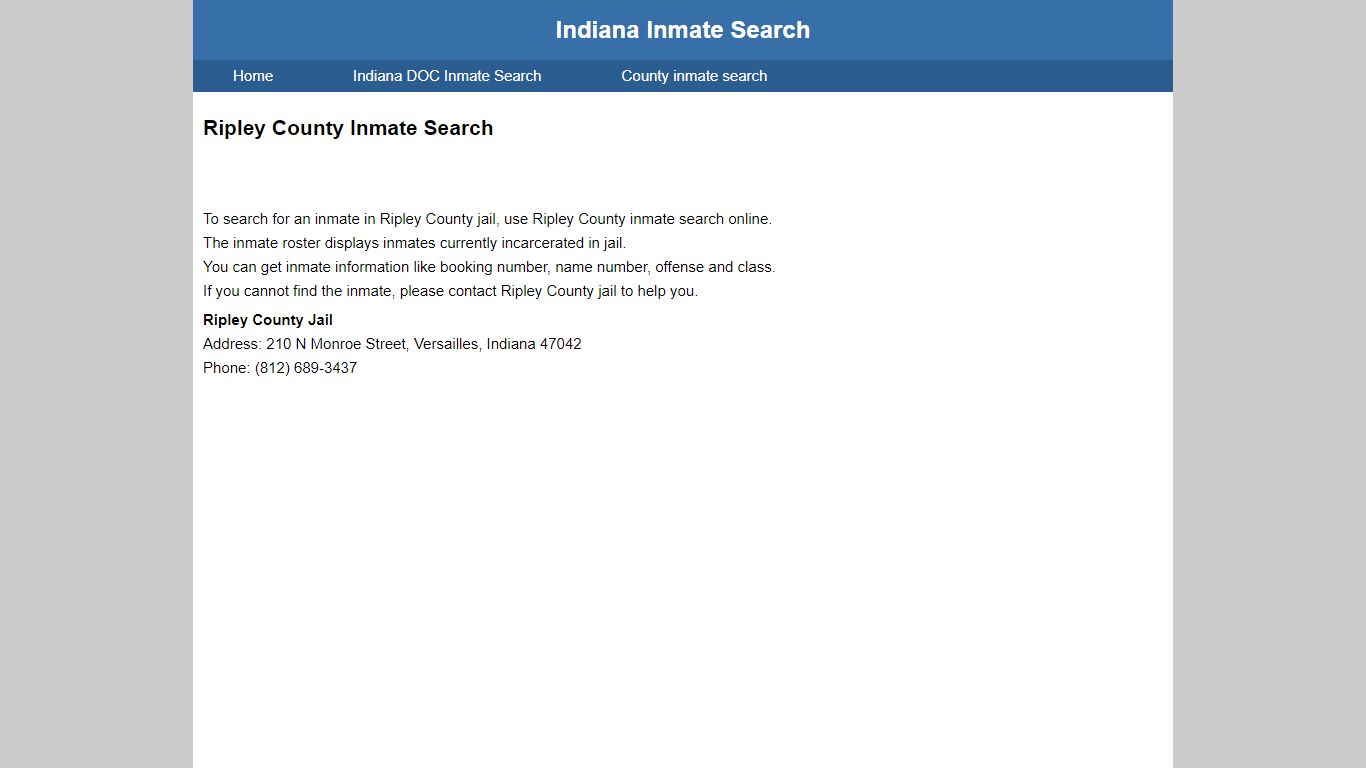 Ripley County Inmate Search